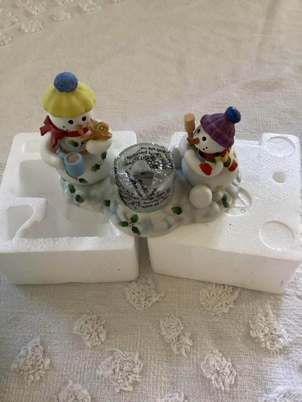 NEW-Partylite Snowbell Kids Votive Candle Holder P7869 Snowmen Having Smores & C